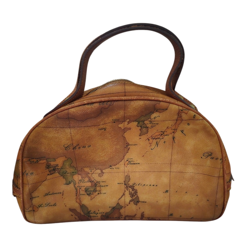 Alviero Martini Tan and Brown Satchel with Explorer Aesthetic